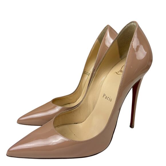 Christina Louboutin So Kate Beige Patent Leather Pointed Toe 120 MM Heels 6.5 - Picture 2 of 11